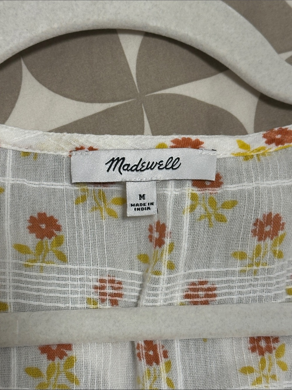 Madewell White Button-Front Floral Peplum Blouse with Orange Flowers Medium - Picture 2 of 6